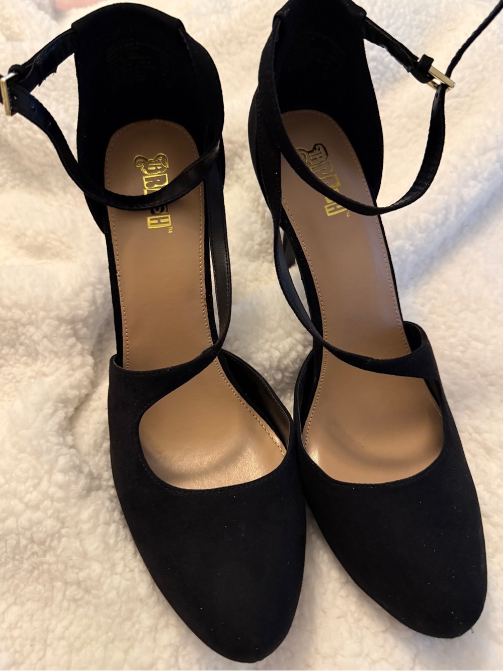 Brash Black T-Strap Suede High Heel Pumps